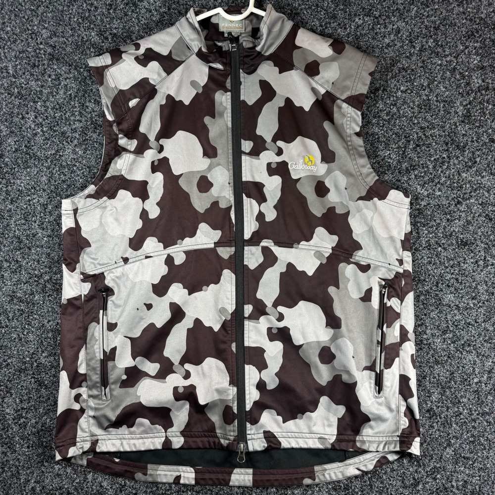 Fennec Golf Mens‎ Camo Full Zip Vest Grey Brown Galloway Logo Size Lg Camouflage